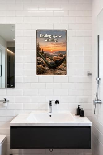 Resting Is Part Of Winning Tin Sign Inspirational Quote Metal Wall Decor Mountain Sunset Hammock Camping Scene Rustic Motivation Plaque Relax Outdoor Adventure Art For Home Office Cabin 8x12 Inch - Thumbnail 2