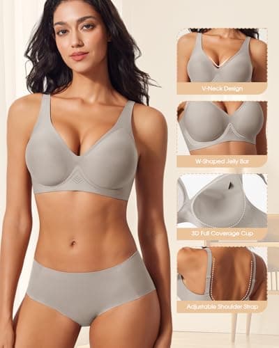 LIIJOO Push Up Bras for Women Wireless Deep V Sports Bra Seamless Comfort Bralette No Underwire Supportive Sexy Lift Everyday Workout Bra（Smoke Gray,XL Size） - Thumbnail 3
