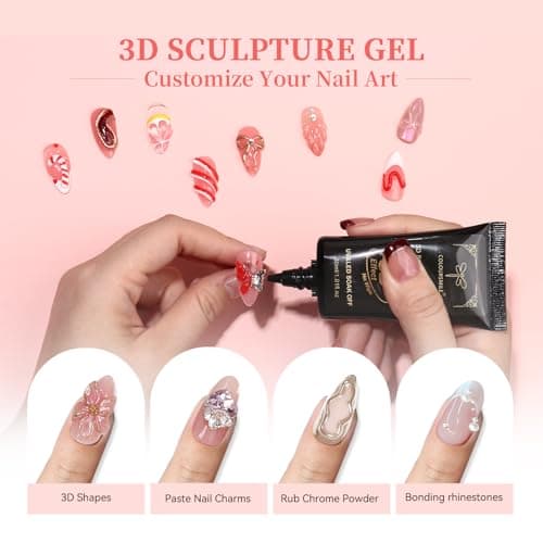 COLOURSMILE 4 in 1 No Wipe 3D Nail Sculpting Gel 30ml - Clear Gel Glue for Nail Tips, Chrome Powder, Charms Gems, Drawing & DIY Christmas Nail Art Lamp Curing Needed - Thumbnail 2