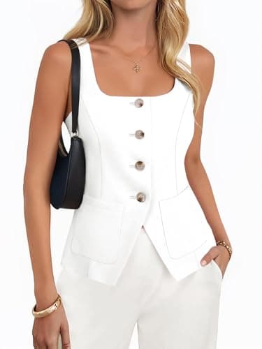 Yousify Womens Suit Vest Button Down Blazer Vest Tops 2026 Summer Sleeveless Tank Top Business Square Neck Waistcoat - Image 1