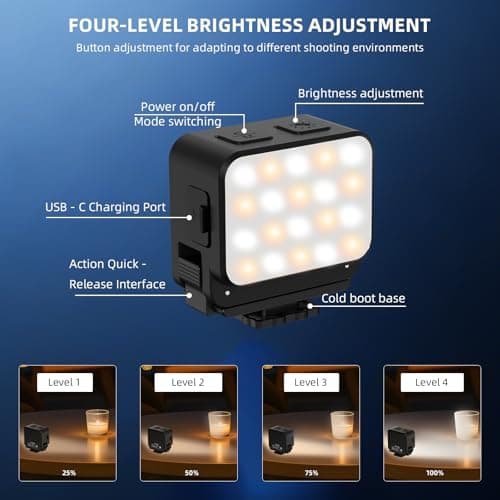 BRDRC Action 6 Magnetic Mini LED Fill Light, Photography Fill Video Lighting with Quick-Release Cold Shoe Adapter, 3 Color Modes, 4 Levels Brightness for DJI Osmo Nano Camera Accessories - Thumbnail 6