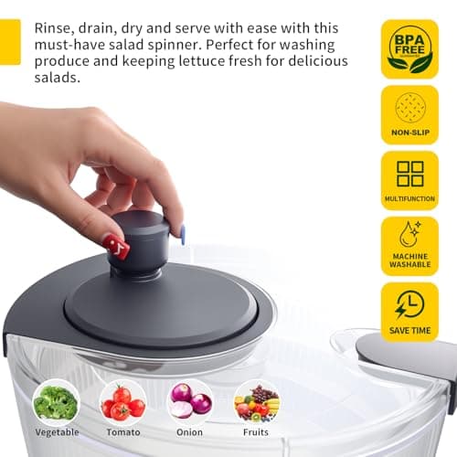 Salad Spinner Large, Fruit Washing Bowl with Strainer, Quick and Easy Use Lettuce Spinner, Fruits and Vegetables Washer, Lettuce Salad Dryer, Kitchen Essentials (4L/4.23Qt) - Thumbnail 5