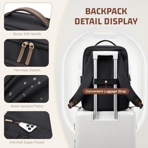 GOLF QUALITY 22L Travel Backpack for Women & Men,Carry On Bag for Airplanes Personal Item Laptop Backpack,17.3 Inch,Black - Thumbnail 5