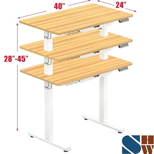 SHW 40-Inch Electric Height Adjustable Standing Desk with Drawer, Memory Preset and Cable Management Tray, Oak - Thumbnail 2