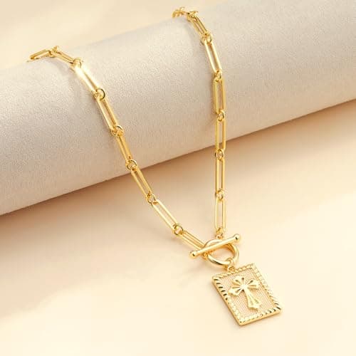 Eaciy Cross Necklace for Women Trendy, 18K Gold Plated Cross Pendant Charm Necklace Dainty Paperclip Chain Religious Jewelry Gifts for Christian Faith, Baptism, First Communion Style5 - Thumbnail 5