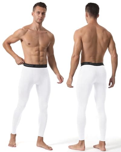 RIKUAOU Men’s Compression Pants Running Leggings Athletic Base Layer Workout Tights with Pockets for Sports Basketball White - Thumbnail 3