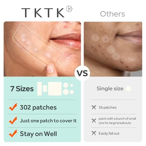 TKTK Large Pimple Patches for Face, 7 Sizes XL Acne Patches, Big Hydrocolloid Bandages for Body, Chin, Forehead, Chest, Back Zit Breakouts, Hydrocolloid Patch (Strip, Square, Dot 302 Count) - Thumbnail 5