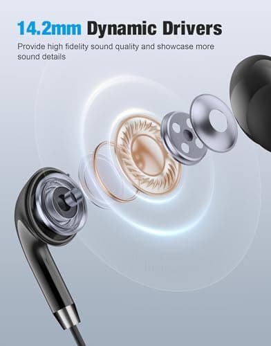USB C Headphones for Samsung S26 Ultra S25, Wired Earbuds USB C, Type C Headphones Wired [Clear Mic] Noise Cancelling HiFi Ear Buds Pods for iPhone 17 16 15, Android/School/Travel [Black] 2 Pack - Thumbnail 3