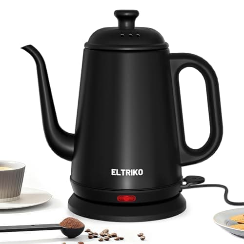 ELTRIKO Gooseneck Electric Kettle, 1L Water Boiler, Pour Over Coffee & Tea, 1000W Fast Heating, Stainless Steel, Auto Shut-Off & Boil-Dry Protection, BPA-Free (Black)