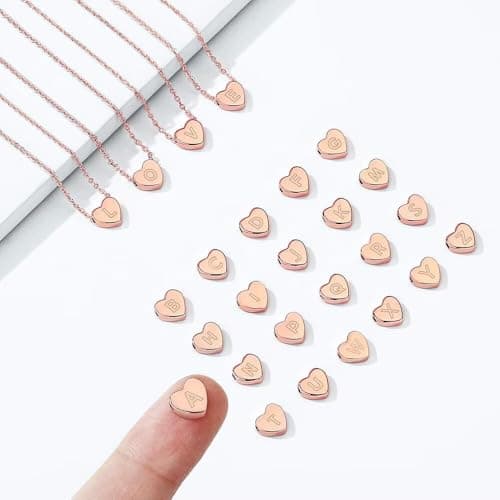 Turandoss E Heart Initial Necklace - 14K Rose Gold Girls Letter Necklace for Women & Little Girls - Thumbnail 6
