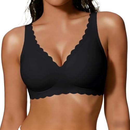 COCOMARTS Jelly Bras for Women No Underwire Scalloped Push Up Seamless Full Coverage Plunge Bralettes Wireless Tshirt Bras Black X-Large - Image 1