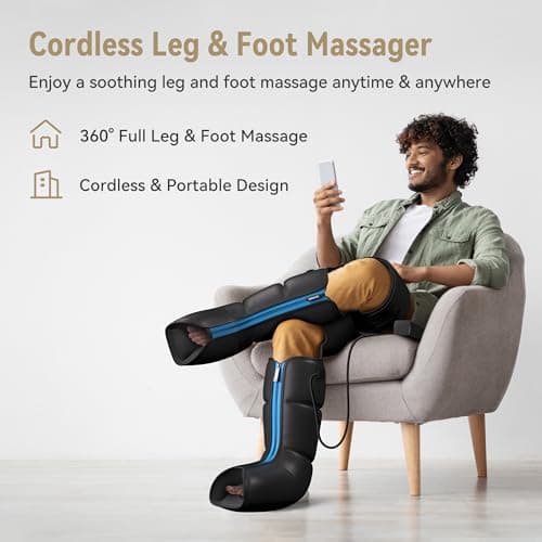 FIT KING Rechargeable Leg and Foot Massager - Cordless Air Compression Full Leg Boots Massager for Circulation and Recovery - Pressure Sensor & LCD Display - 3 Modes 10 Intensities 5 Timer Functions - Thumbnail 2