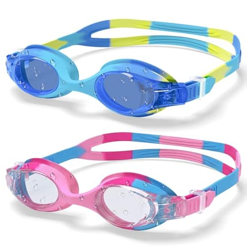 Aegend Swim Goggles for Kids Age 3-8 Anti-Fog Clear Vision Full Protection Goggles Perfect for Toddler Swimming (Blue & Pink-2 Pack) - Image 1