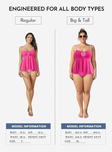 Aleumdr Womens Swimsuits Color Block Tankini for Women Flyaway 3D Flower Bathing Suits Strapless Swim Tops with High Waisted Bottom Hot Pink XX-Large - Thumbnail 6