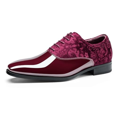 Rihero Men's Black Dress Shoes Oxford Classic Formal Prom Wedding Tuxedo Shoes for MenWine Red Size 7.5 - Image 1