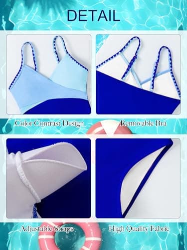 AMAWMW Kids Girls One Piece Swimsuits Contrast Color Cross Bathing Suit Adjustable Straps Girls Swimwear Sky Blue 9-10Y - Thumbnail 5
