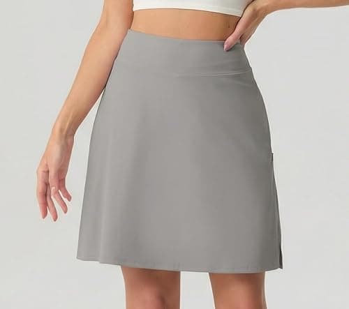 PrinStory Tennis Skirt for Women High Waisted Golf Skort Athletic Skirt Pickleball Skorts with Zipper Pockets Light Gray-2XL - Thumbnail 2