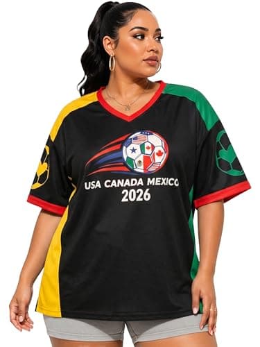 NANYUAYA Plus Size Women Soccer Jersey Oversized Soccer Fan Mom T-Shirt USA Canada Mexico Brazil Argentina Y2k V Neck Tee Top - Image 1