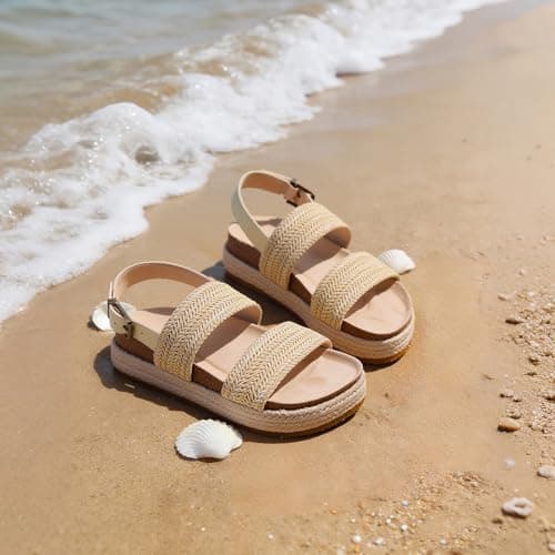 Marc Ford Womens Raffia Wedges Sandal Summer Espadrilles Beach Platform Sandals with Adjustable Ankle Buckle - Braided Woven, Open Toe, Non-Slip, Outdoor, 8.5 - Thumbnail 6