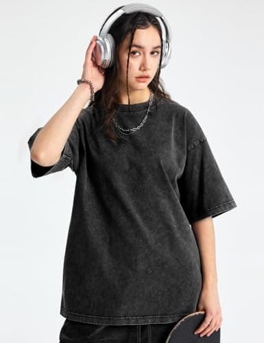 Yimoon 3 Pack Oversized Tshirts for Women Washed Vintage Baggy Boyfriend Tees Short Sleeve Unisex Cotton Tops(Blackgreyarmy-S) - Thumbnail 2