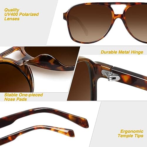 GQUEEN Retro Pilot Sunglasses Womens Men Polarized 70s Vintage Square Shades Double Bridge UV400 - Thumbnail 3