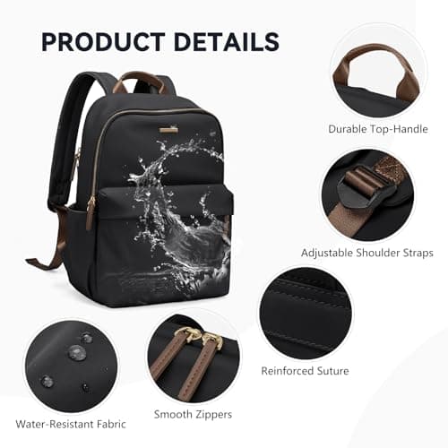 GOLF QUALITY Laptop Backpack for Women Fit 14 Inch Stylish Daypack Notebook Travel Work Commuter Casual Daypack Backpack Purse for Women Travel Business (Black) - Thumbnail 6