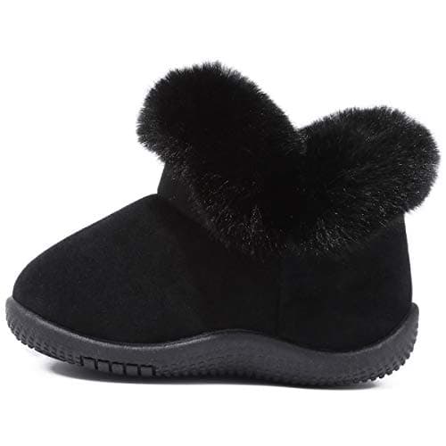 KEESKY Boots for Baby Boys Black Suede Fur Lined Warm Winter Shoes Size 6 M Toddler - Thumbnail 2