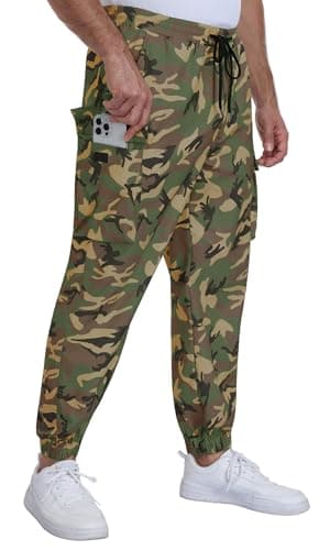 DISLANBO Men's Camo Cargo Jogger Pants Quick Dry Tactical Sweatpants with Elastic Drawstring Waist and Cargo Pockets - Thumbnail 2