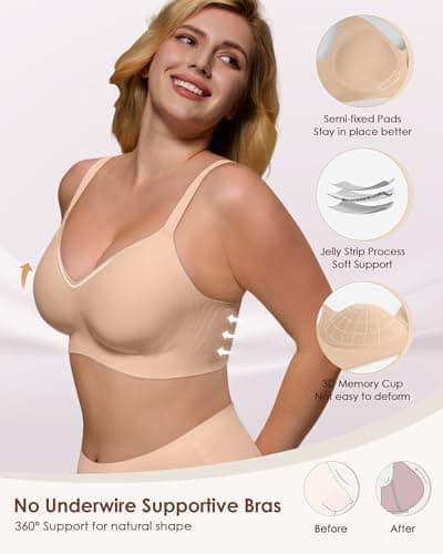 As Fairy Womens Soft Comfortable No Underwire Bras V Neck Seamless Push Up Bralettes Full Coverage Brassiere(Light Skin 32D) - Thumbnail 2