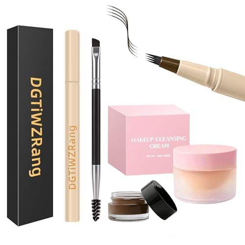 Eyebrow Pencil Makeup Kit, Waterproof 4-Tip Microblading Eyebrow Pen & Eyebrow Pomade, Dual-Ended Brush, Long-Lasting Smudge-Proof Brow Kit for Natural Wild Brows, Dark Brown - Image 1