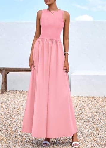 KIRUNDO Summe Sleeveless Maxi Dresses for Women 2026 Spring Wedding Guest A Line Tank Elegant Flowy Beach Long Sundress(Pink, XX-Large) - Thumbnail 5