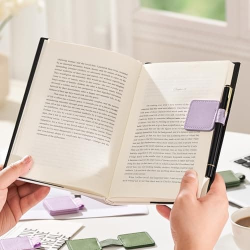 2Pcs Magnetic Leather Bookmarks with Gift Box Square-Shaped Magnetic Pen Holder Book Marks Clip Gift for Book Lover Readers Cute Bookmark for Women, Purple - Thumbnail 2