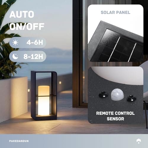 PAKEDANDUN Outdoor Solar Lanterns Waterproof with IP65, LED Smart Outdoor Floor Lamp, Dimmable Floor Lamps with Remote Brightness & Timer Control, Solar Powered Outside Lantern Dusk to Dawn for Patio - Thumbnail 3