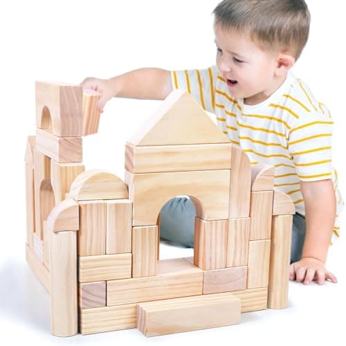 Large Wood Building Blocks with Wooden Storage Tray, 64-Piece Hardwood Sorting & Stacking Toys for Building & Balancing, Educational Preschool Learning Toys for 3+ Year Old Boy and Girl Gifts - Thumbnail 6