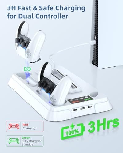 Lictin Cooling Station and Console Stand for PS5/Pro/Slim, Controller Charging Station for PlayStation 5 Console, PS 5 Stand with Controller Charger for Disc & Digital, PS5 Holder with Cooling Fan - Thumbnail 3