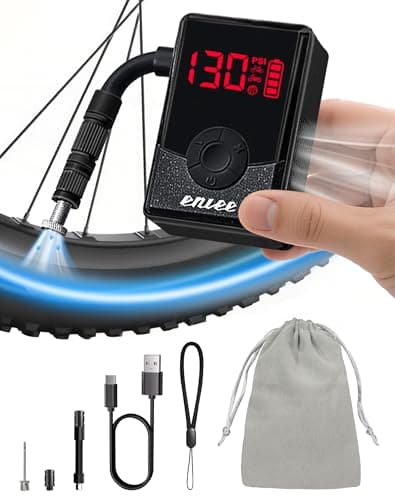 ENLEE Mini Electric Bike Pump, Portable Rechargeable Bike Pump with Gauge, 130PSI Fast Inflate Digital Bike Air Pump with Presta & Schrader Valve for MTB Road E-Bike, Motorcycle, Ball, Auto Stop - Image 1