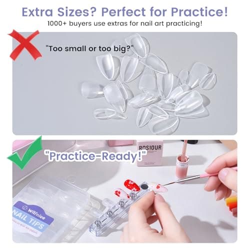 Wilfniee Medium Almond Nail Tips: 240PCS Soft Gel Clear Almond Pre-Shaped Nails Tips with Nail Stand, 12 Sizes Full Cover Fake Press on Nails for Acrylic Nail Tip Home DIY Salon Nails - Thumbnail 2