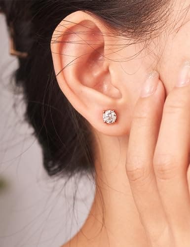 IMOLOVE Moissanite Stud Earrings with 0.6ct-3ct D Color Round Cut Lab Created Diamond Earrings in Sterling Silver with 18K Rose Gold Plated for Women Men-2 - Thumbnail 3