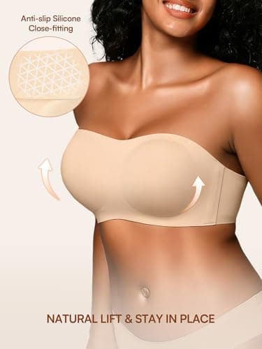 Cuteio Wireless Strapless Bras for Women, XL, Seamless Bandeau Bralette with Light Padding, Anti-Slip Tube Top Bra Skin - Thumbnail 2