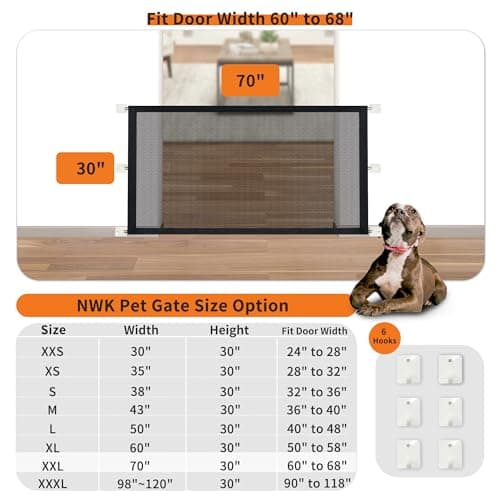 NWK Magic Dog Gate for Stairs Pet Gate for The House Providing a Safe Enclosure for Pets to Play and Rest, 6 Hooks Design (30'' X 70'') - Thumbnail 2