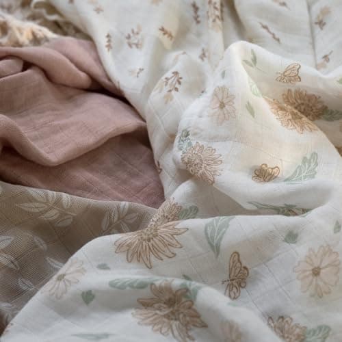 GLLQUEN BABY Muslin Swaddle Blankets 4-Pack Breathable Receiving Blankets (35" x 40") Soft Baby Blankets for Girls and Boys Newborn Essentials Muslin Burp Cloths Swaddle Wrap Baby Gift(Sunflower) - Thumbnail 5