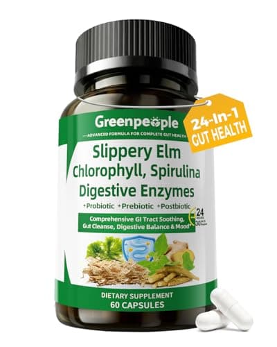 GREENPEOPLE Digestive Enzymes for Women & Men - Gentle Gut Health & Cleanse Capsule with Slippery Elm, Chlorophyll, Spirulina, Probiotics Complex - Complete Sensitive Gut Supplement 60 Count 2 Packs - Image 1