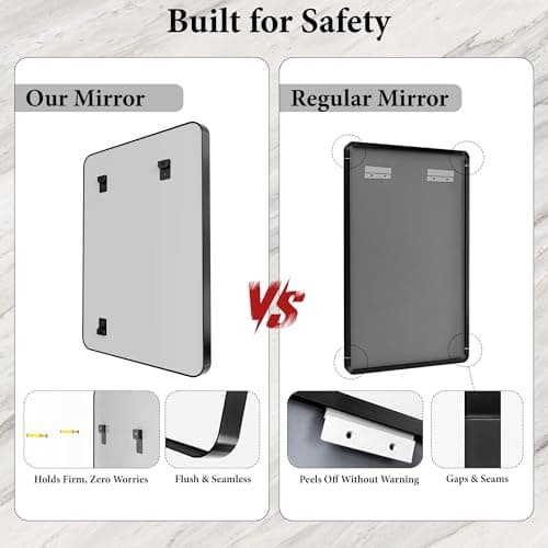 36 Inch Brushed Nickel Bathroom Mirrors for Over Sink, Rounded Rectangle Black Vanity Mirror, Farmhouse Mirror for Wall, HD Tempered Glass, Anti-Rust Mirror,Hangs Horizontally or Vertically - Thumbnail 6