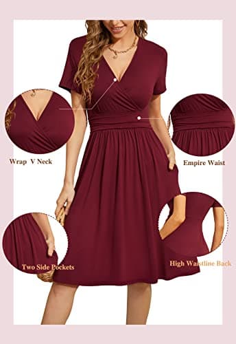 WEACZZY Summer Dress for Women Casual Short Sleeve Sundress Wrap V-Neck Party Dress with Pockets,Floral Sunflower White,3XL - Thumbnail 5