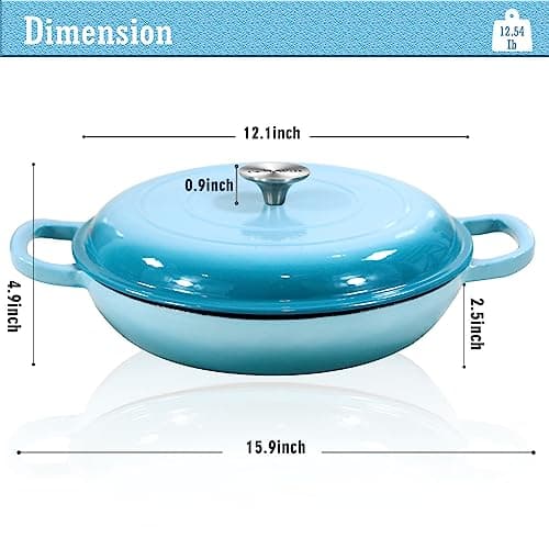 COOKWIN Cast Iron Casserole Braiser, 3.8 Quart,Heavy Duty Casserole Skillet with Lid and Dual Handles, Porcelain Enameled Surface Cookware Pot, Mother's Day Gifts for Family Light Blue - Thumbnail 3