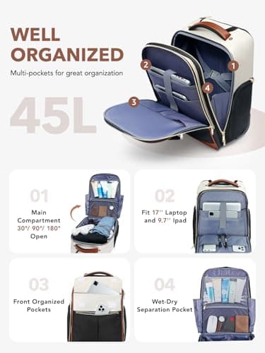 Tonyeee Rolling Backpack for Women, 22 Inch Carry on Luggage Suitcase Flight Approved, X Large Roller Travel Laptop Backpack with Wheels for Overnight Weekender Bussiness Work (Beige,XL Carry on Size) - Thumbnail 4