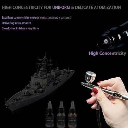 RDSWA Airbrush Kit, Dual-Action Spray Gun with 0.3mm Needle Sets and Gravity Feed 7cc Fluid Cup, Air Brush Gun Ideal for Nail Paint, Makeup, Barber, Cake Decorating, Model,Tattoo Silver - Thumbnail 3