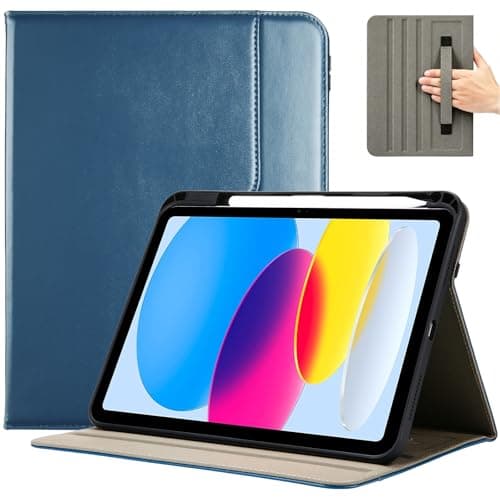 ProCase for iPad A16 11th Generation 11” 2025/iPad 10th Generation 10.9” 2022 with Pencil Holder, iPad 11/10 PU Leather Case Business Stand Cover Smart Folio with Hand Strap Front Pocket -Teal