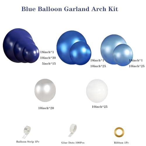 Blue White Silver Balloon Garland Arch Kit, 143 Pieces Navy Light Metallic Blue Silver White Balloons for Wedding Bridal Shower Graduation Birthday Party Decorations - Thumbnail 2