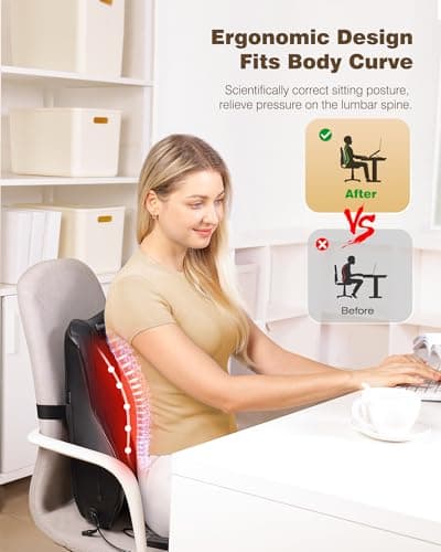 KINGJOY Back Massager for Pain Relief Deep Tissue, Full Back Massager with Heat, 3D Kneading Massage Pillow with 3 Intensities for Back, Neck, Shoulder, Spot Massage, Gifts for Women Man - Thumbnail 4